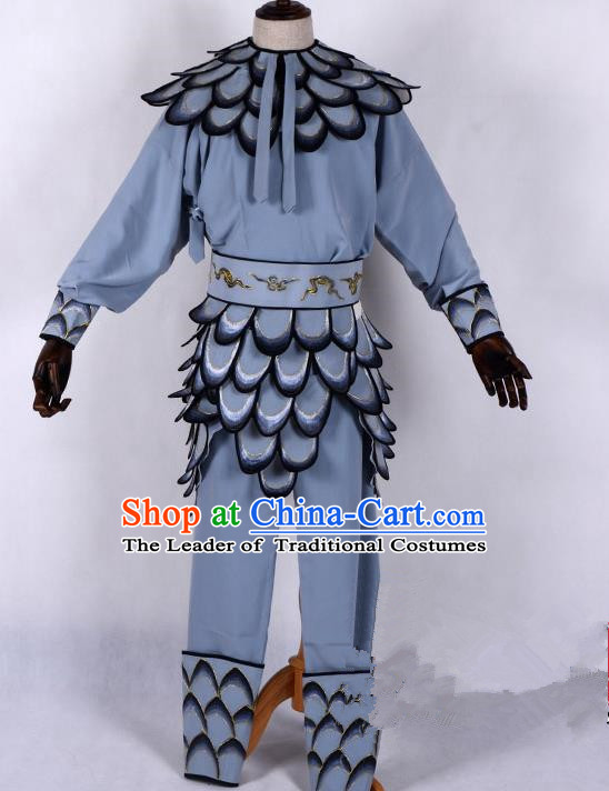 Traditional China Beijing Opera Takefu Costume, Ancient Chinese Peking Opera Wu-Sheng Warrior Grey Clothing
