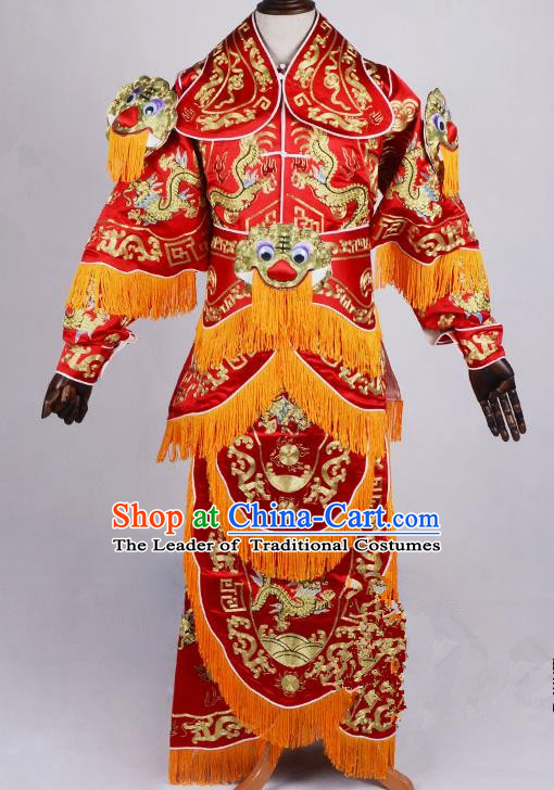 Top Grade Professional Beijing Opera General Costume Silk Embroidered Robe, Traditional Ancient Chinese Peking Opera Military Officer Embroidery Robe Clothing