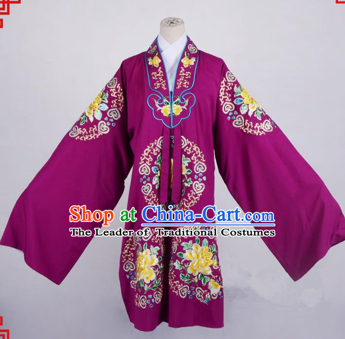 Top Grade Professional Beijing Opera Palace Lady Costume Hua Tan Purple Embroidered Cape, Traditional Ancient Chinese Peking Opera Diva Wedding Embroidery Clothing