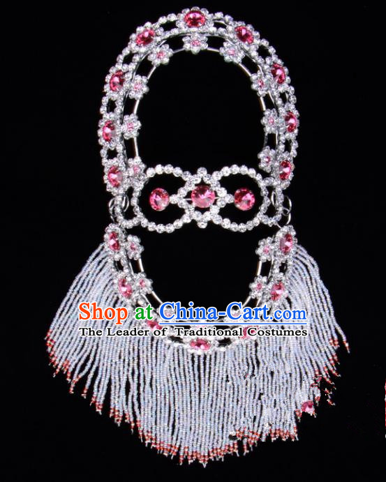 Traditional Beijing Opera Diva Hair Accessories Pink Crystal Head Ornaments Hairpins, Ancient Chinese Peking Opera Hua Tan Headband Headwear