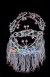 Traditional Beijing Opera Diva Hair Accessories Green Crystal Head Ornaments Headband, Ancient Chinese Peking Opera Hua Tan Hairpins Headwear