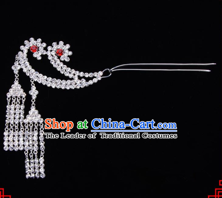 Traditional Beijing Opera Diva Hair Accessories Crystal Tassel Step Shake Phoenix Hairpins, Ancient Chinese Peking Opera Hua Tan Hair Stick Headwear