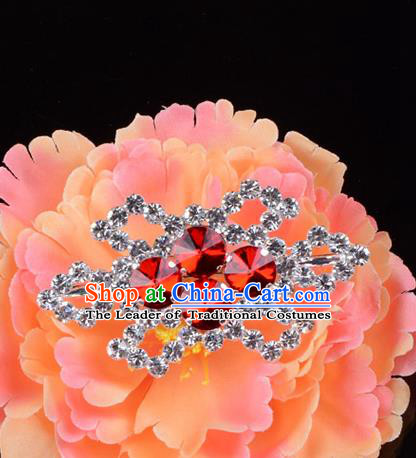 Traditional Beijing Opera Diva Jewelry Accessories Red Crystal Brooch, Ancient Chinese Peking Opera Hua Tan Breastpin