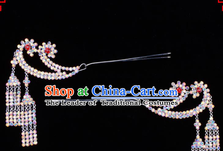 Traditional Beijing Opera Diva Hair Accessories Colorful Crystal Tassel Step Shake Phoenix Hairpins, Ancient Chinese Peking Opera Hua Tan Hair Stick Headwear