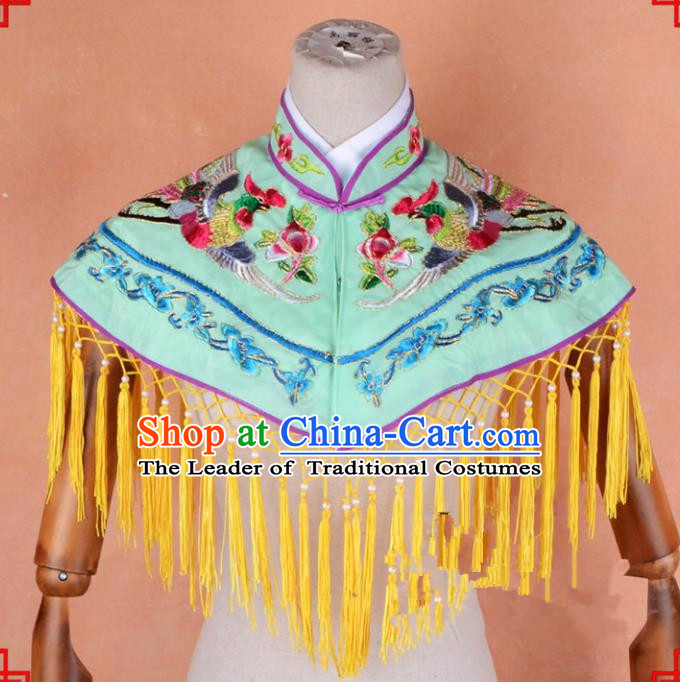 Top Grade Professional Beijing Opera Palace Lady Costume Hua Tan Green Embroidered Cloud Shoulder, Traditional Ancient Chinese Peking Opera Diva Embroidery Clothing