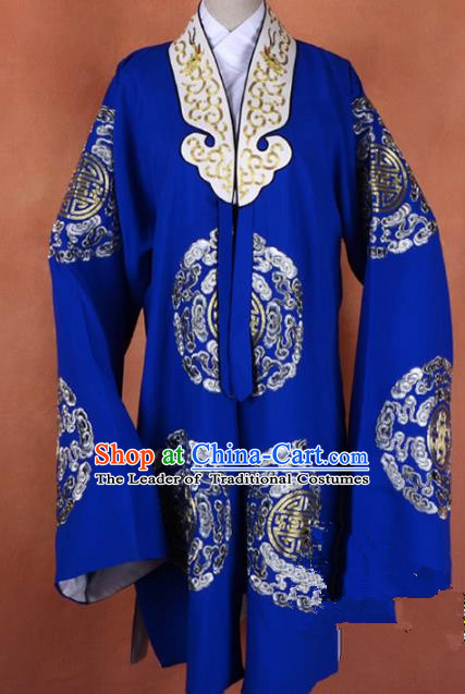 Top Grade Professional Beijing Opera Old Women Costume Pantaloon Blue Embroidered Robe, Traditional Ancient Chinese Peking Opera Landlord Shiva Embroidery Clothing