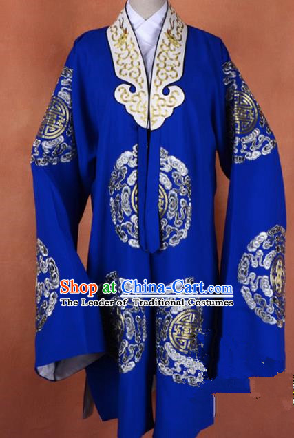 Top Grade Professional Beijing Opera Old Women Costume Pantaloon Blue Embroidered Robe, Traditional Ancient Chinese Peking Opera Landlord Shiva Embroidery Clothing