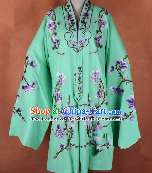 Top Grade Professional Beijing Opera Young Lady Costume Hua Tan Green Embroidered Outerwear, Traditional Ancient Chinese Peking Opera Diva Embroidery Mangnolia Clothing