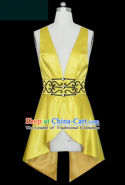 Traditional Chinese Modern Dancing Compere Performance Costume, Opening Classic Chorus Singing Group Dance Yellow Vest for Women