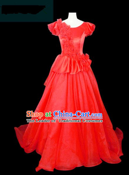 Traditional Chinese Modern Dancing Compere Performance Costume Chorus Singing Group Dance Wedding Red Dress for Women