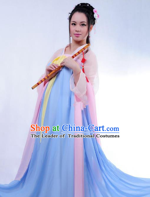 Traditional Ancient Chinese Young Lady Costume Embroidered Blouse and Skirt Complete Set, Elegant Hanfu Chinese Tang Dynasty Imperial Princess Clothing for Women