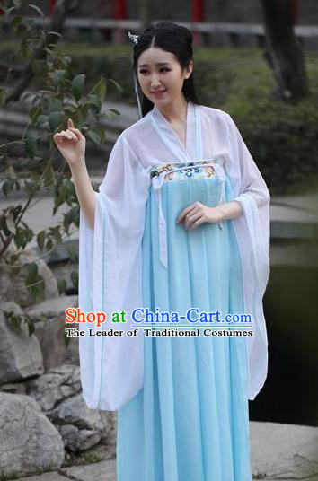 Traditional Ancient Chinese Palace Princess Embroidered Costume Fairy Blouse and Slip Skirt, Elegant Hanfu Chinese Tang Dynasty Young Lady Dress Clothing