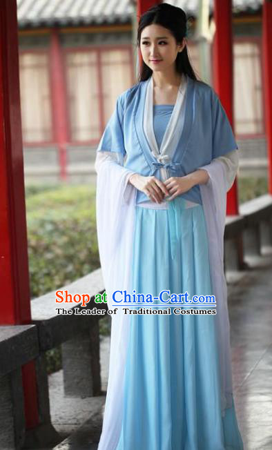 Traditional Ancient Chinese Swordswoman Embroidered Costume Blouse and Slip Skirt, Elegant Hanfu Chinese Tang Dynasty Palace Lady Dress Clothing