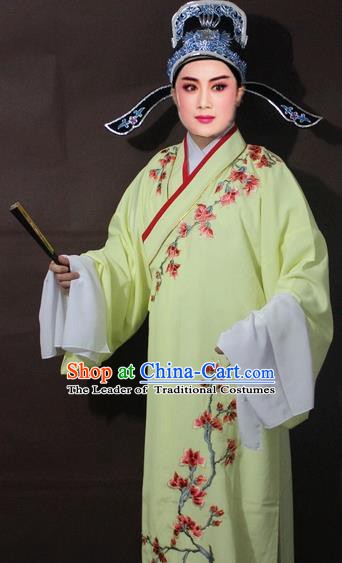 Traditional China Beijing Opera Niche Costume Yellow Embroidered Robe, Chinese Peking Opera Scholar Embroidery Clothing