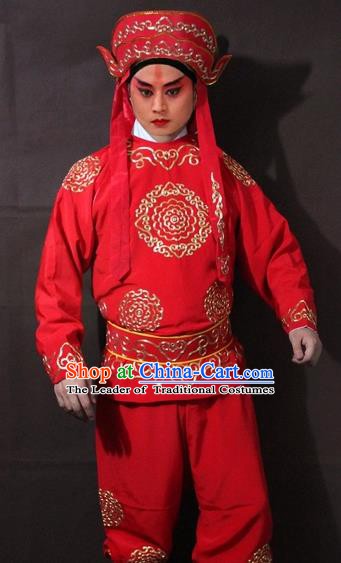 Traditional China Beijing Opera Takefu Embroidered Red Costume, Chinese Peking Opera Soldier Clothing