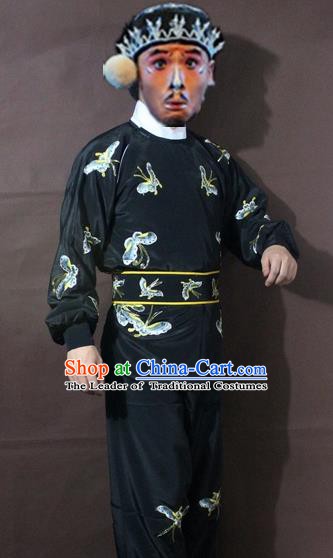 Traditional China Beijing Opera Takefu Embroidered Butterfly Black Costume, Chinese Peking Opera Warrior Clothing