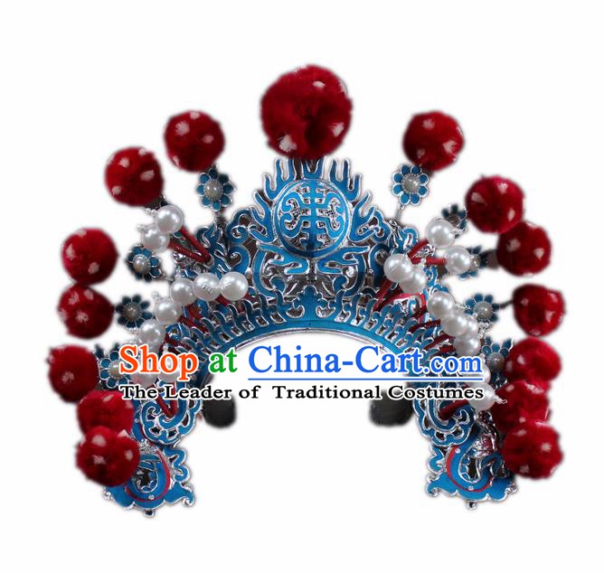 Traditional China Beijing Opera General Hats, Chinese Peking Opera Warrior Helmet Headwear