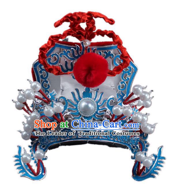 Traditional China Beijing Opera Marshal Hats, Chinese Peking Opera Royal Highness Helmet Headwear