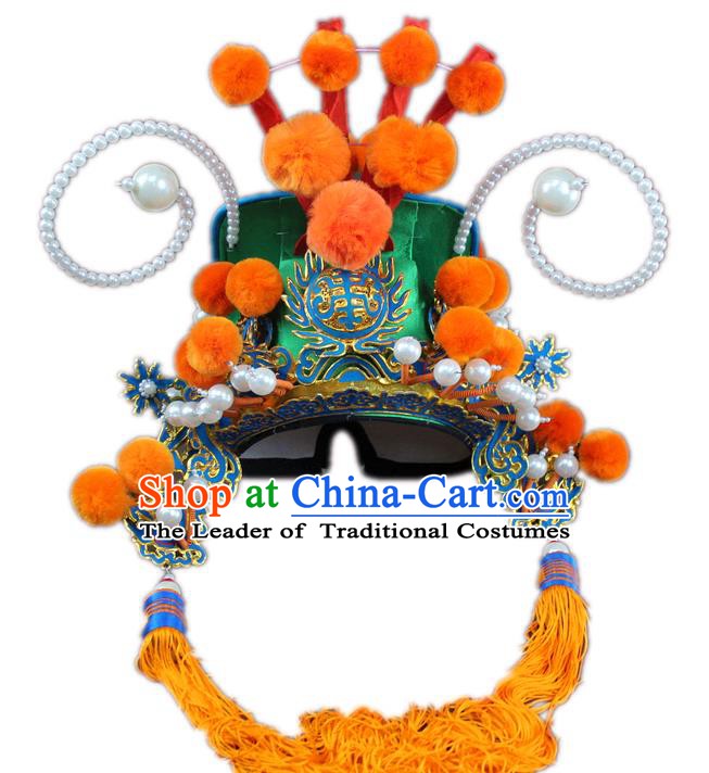 Traditional China Beijing Opera General Hats, Chinese Peking Opera Guan Gong Helmet Headwear