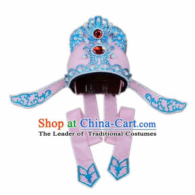 Traditional China Beijing Opera Share-win Scholar Pink Hats, Chinese Peking Opera Niche Headwear
