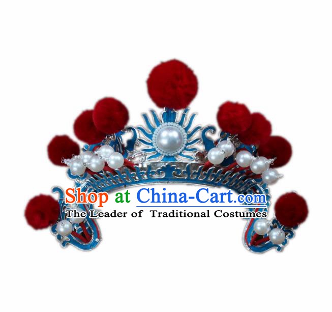 Traditional China Beijing Opera Takefu Helmet Hats, Chinese Peking Opera Warrior Headwear