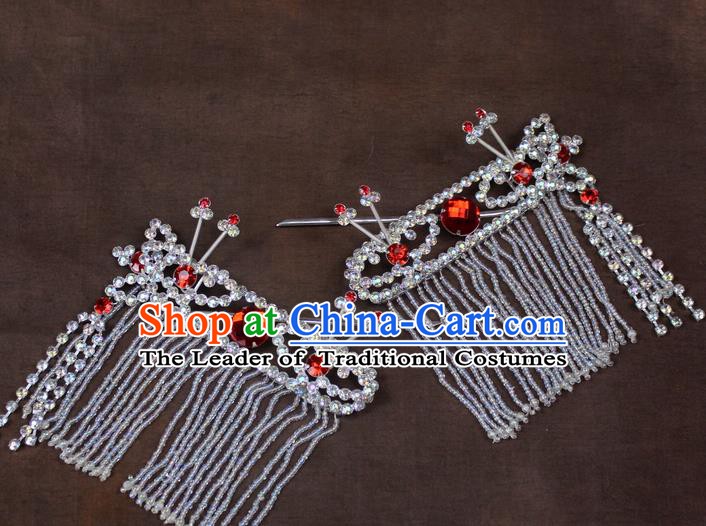 Traditional China Beijing Opera Actress Hair Accessories, Chinese Peking Opera Diva Tassel Hairpins Headwear