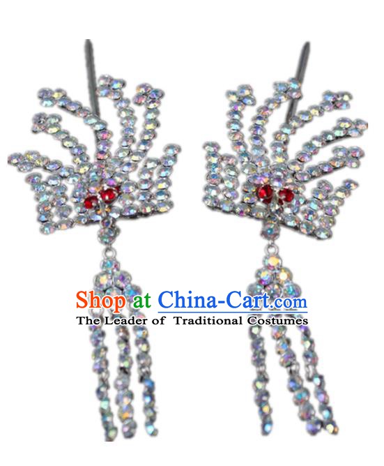 Traditional China Beijing Opera Actress Hair Accessories Step Shake, Chinese Peking Opera Diva Phoenix Tassel Hairpins Headwear