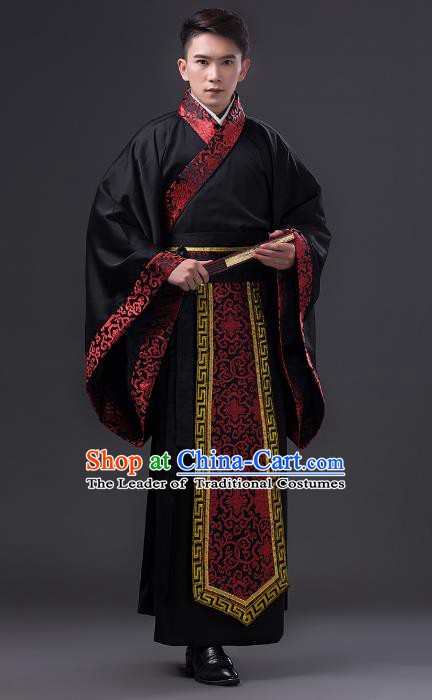 Traditional Chinese Han Dynasty Minister Costume, China Ancient Chancellor Hanfu Clothing for Men