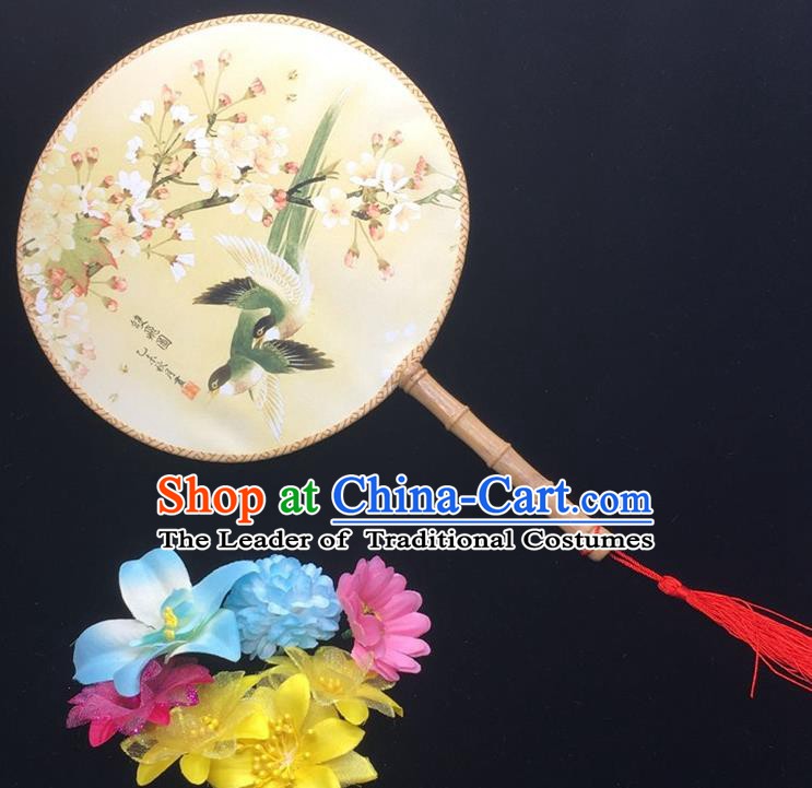 Traditional Chinese Handmade Palace Fans Hanfu Princess Printing Peach Blossom Round Fan for Women