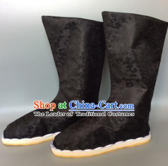 Asian Chinese Traditional Shoes Embroidered Black Shoes, China Ancient Hanfu Shoes Embroidered Satin Shoes