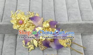 Traditional Handmade Chinese Classical Hair Accessories Golden Hanfu Hairpins for Women