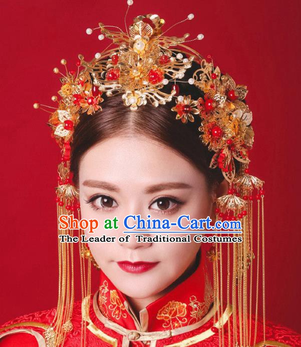 Traditional Handmade Chinese Classical Hair Accessories Bride Wedding Phoenix Coronet Xiuhe Suit Hairpins for Women