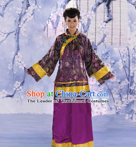 Traditional Chinese Republic of China Nobility Fairlady Costume, China Ancient Purple Xiuhe Suit Embroidered Clothing for Women