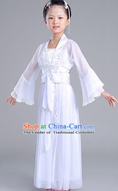 Traditional Chinese Tang Dynasty Princess Costume, China Ancient Fairy Embroidered White Dress Clothing for Kids
