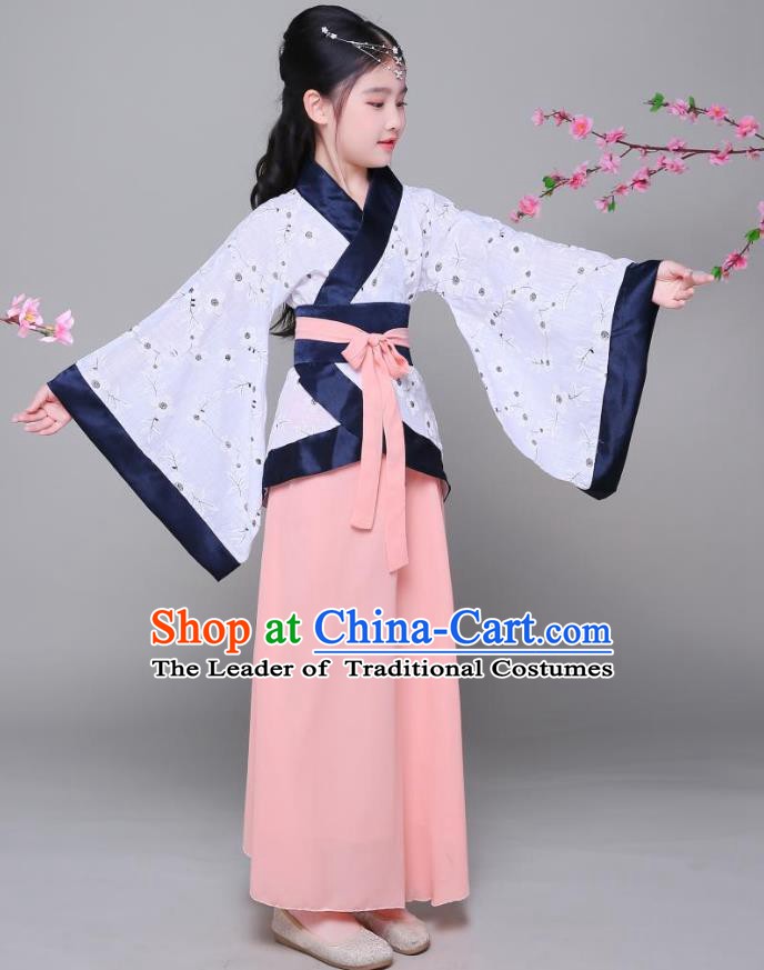 Traditional Chinese Han Dynasty Children Costume, China Ancient Princess Hanfu Curving-front Robe for Kids