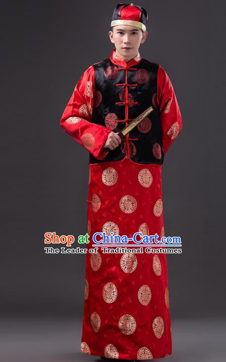 Traditional Chinese Qing Dynasty Bridegroom Costume, China Manchu Prince Embroidered Mandarin Jacket for Men