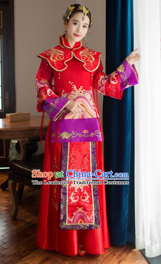 Chinese Traditional Wedding Bride Xiuhe Suit Costume, China Ancient Embroidered Tang Suit Toast Clothing for Women