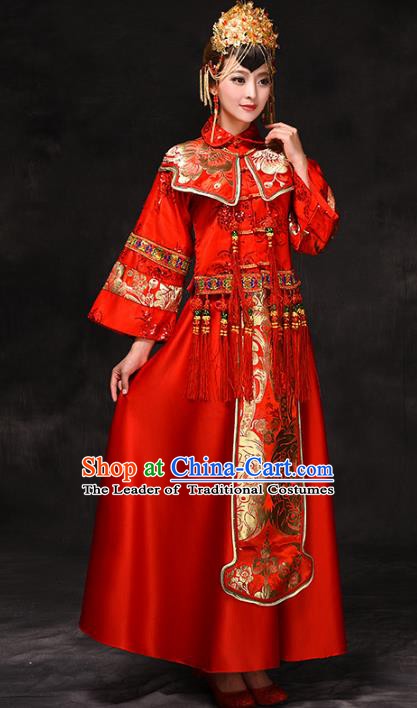 Chinese Traditional Wedding Xiuhe Suit Costume, China Ancient Bride Tang Suit Toast Clothing for Women