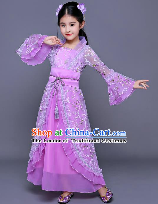 Traditional Chinese Ancient Palace Princess Costume, China Tang Dynasty Palace Lady Hanfu Trailing Dress for Kids