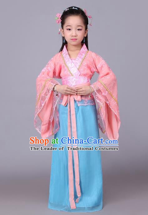 Traditional Chinese Han Dynasty Palace Lady Costume, China Ancient Princess Hanfu Dress Clothing for Kids