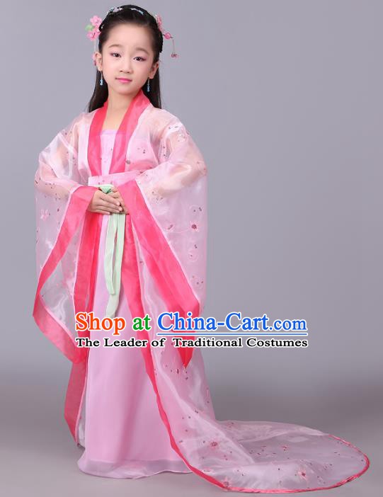 Traditional Chinese Tang Dynasty Princess Fairy Costume, China Ancient Imperial Consort Hanfu Dress Clothing for Kids