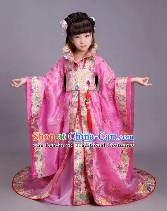 Traditional Chinese Tang Dynasty Palace Lady Costume, China Ancient Imperial Consort Hanfu Trailing Dress Clothing for Kids