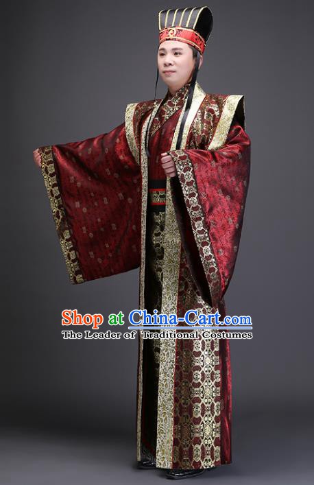 Traditional Chinese Han Dynasty Prime Minister Costume, China Ancient Chancellor Hanfu Clothing for Men