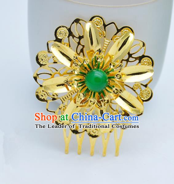 Traditional Handmade Chinese Classical Hair Accessories Golden Hair Comb Hairpins for Women
