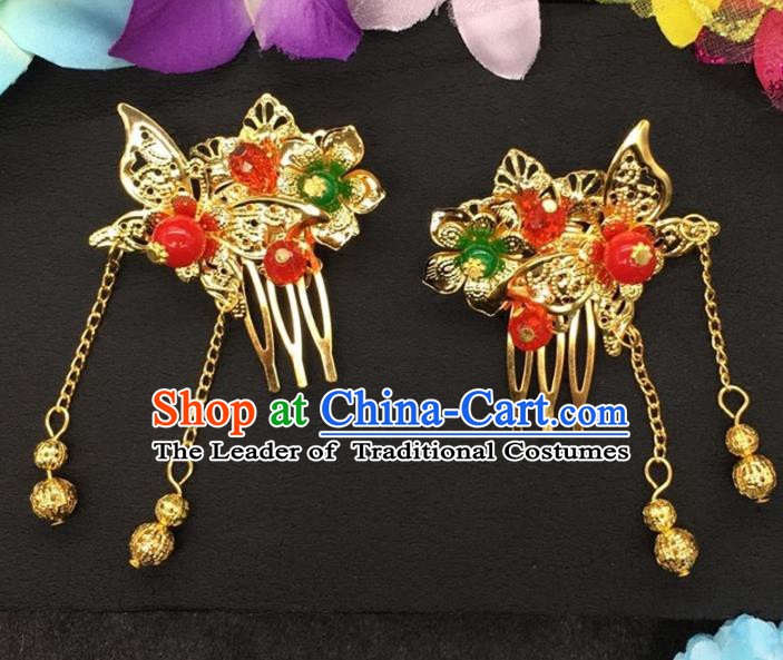 Traditional Handmade Chinese Classical Hair Accessories Butterfly Tassel Hair Comb Hairpins for Women