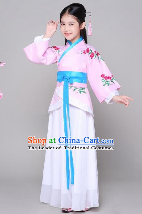 Traditional Chinese Han Dynasty Princess Costume, China Ancient Palace Lady Embroidered Clothing for Kids