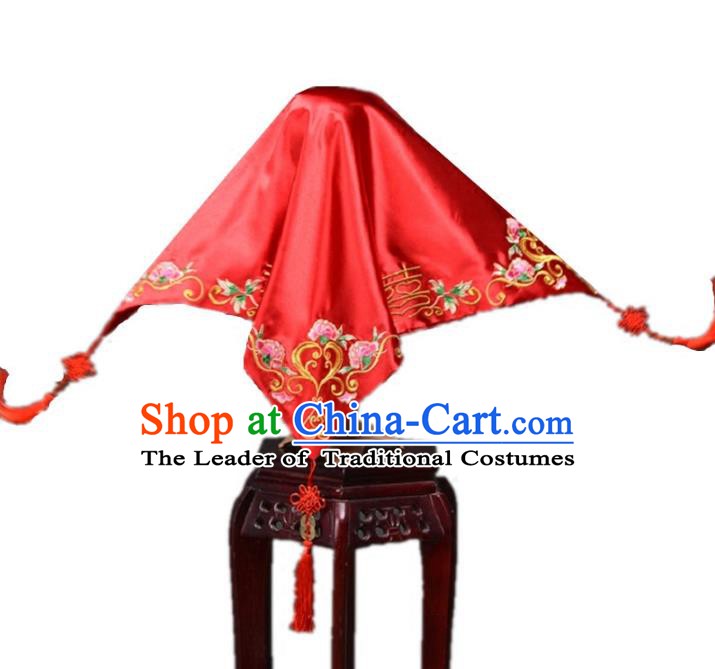 Traditional Handmade Chinese Classical Hair Accessories Wedding Red Bridal Veil for Women