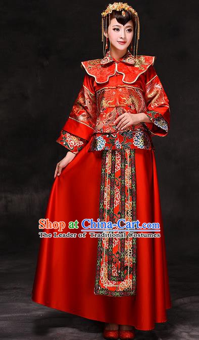 Chinese Traditional Wedding Xiuhe Suit Costume China Ancient Bride Embroidered Toast Clothing for Women