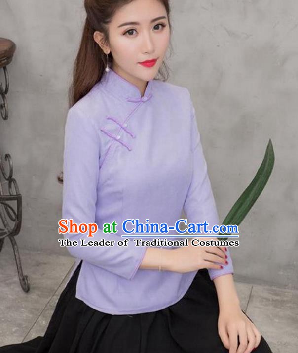 Traditional Chinese National Costume Hanfu Plated Buttons Purple Blouse, China Tang Suit Cheongsam Upper Outer Garment Shirt for Women