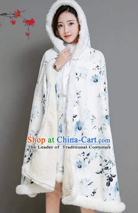 Traditional Chinese National Costume Hanfu Printing Cloak, China Tang Suit Cape Clothing for Women